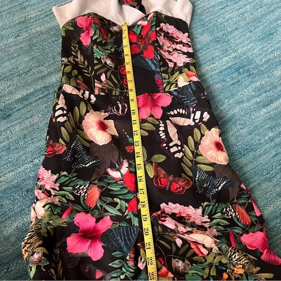 H&M Jumpsuit Romper Floral ruffle sleeve black red pink stretch size 8/38 - Picture 8 of 12